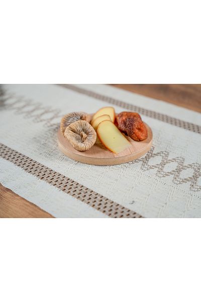 Zevahir Mobilya Dekorasyon Wooden Round Presentation and Cutting Board, Vegetable, Fruit and Cookie Plate for Breakfast and Serving
