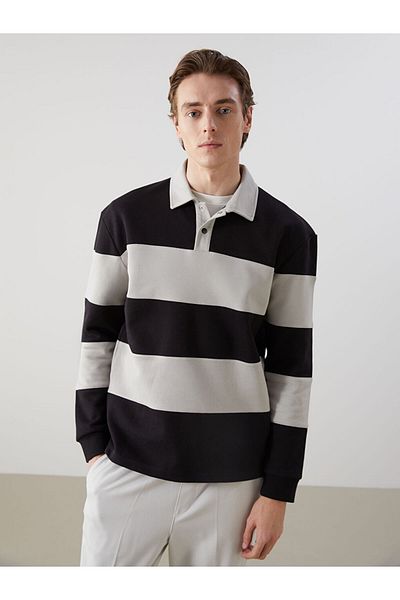 LC Waikiki Polo Neck Long Sleeve Striped Men's Sweatshirt