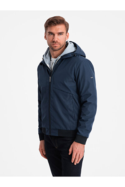 OMBRE Jachetă ușoară pentru bărbați cu glugă și căptușeală din plasă - bleumarin V1 OM-JANP-0149 XL