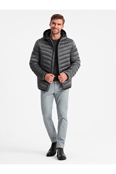 OMBRE Lightly insulated quilted men's jacket with satin trim - graphite V14 OM-JALP-0180 S