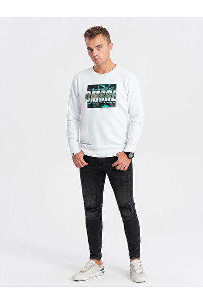 OMBRE Ανδρικό φούτερ με στάμπα που φοριέται πάνω από το κεφάλι - λευκό V1 OM-SSPS-0156 M