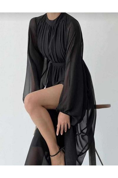 MODA DURAĞI Long Sleeve Waist Seated Dress