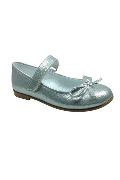 OrtopedikAL 1010 Emt Silver Vk Shiny Ballerinas - Mustache Bow Girls' Evening Dress Shoes Fancy
