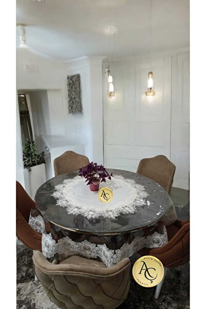 Altın Çeyiz Tekstil Yuvarlak Runner'lı Şeffaf Masa Örtüsü Pvc  Çınar Model