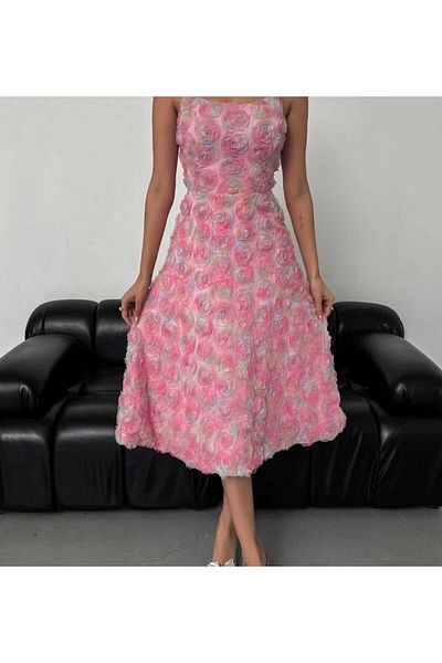 MODA DURAĞI Three-Dimensional Mena Fabric Dress