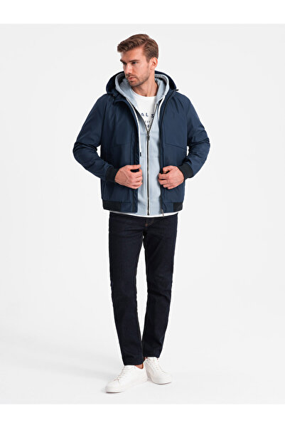 OMBRE Jachetă ușoară pentru bărbați cu glugă și căptușeală din plasă - bleumarin V1 OM-JANP-0149 XL