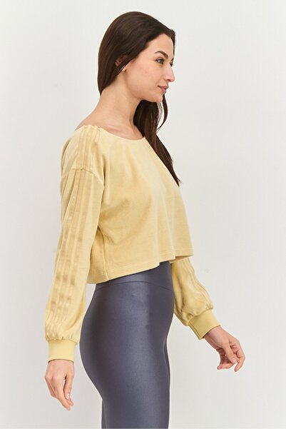 adidas قميص رياضي نسائي بأكمام طويلة للخارج، لون بني