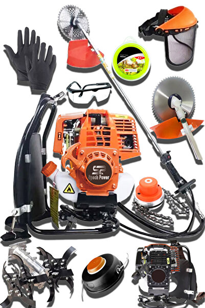 Spech Power 2.4 Hp Sırt Tipi Turbo Benzinli Ot Çalı Tırpanı Çim Biçme Tirpan Makinesi Canavar Başlık