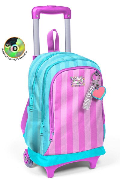 Coral High Kids Turquoise Pink Striped Three Compartment School Backpack with Squeegee 23971