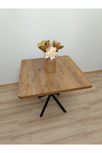 EVKO MOBİLYA Masa, Kare Masa, Ahşap Masa, Mutfak Yemek Masası, Balkon Masası, Metal Ayaklı Masa, 80 Cm