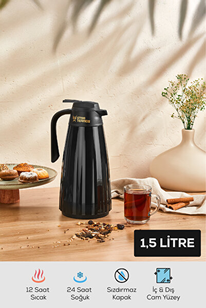 Vienev 1,5 Litre Çift Cam Termos Siyah