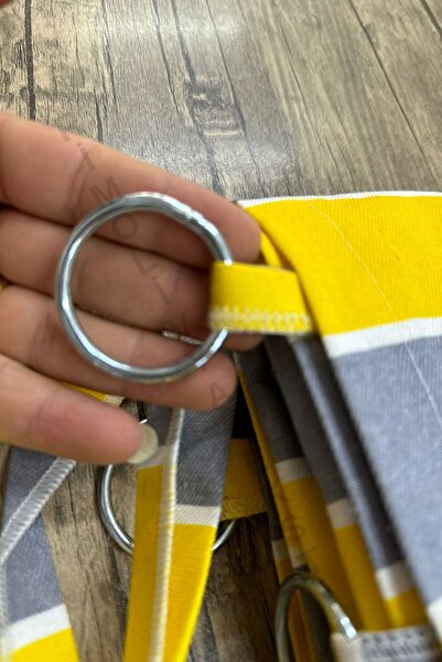 DEVRİM OLİVYA TEKSTİL Lüks Özel Dikim Balkon Perdesi - Sarı-gri Halkalı En X Yükseklik Ölçülerle