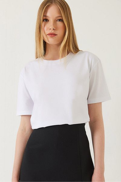 Bianco Lucci Damen-T-Shirt mit dekorativer Nähten und Rundhalsausschnitt 60602001