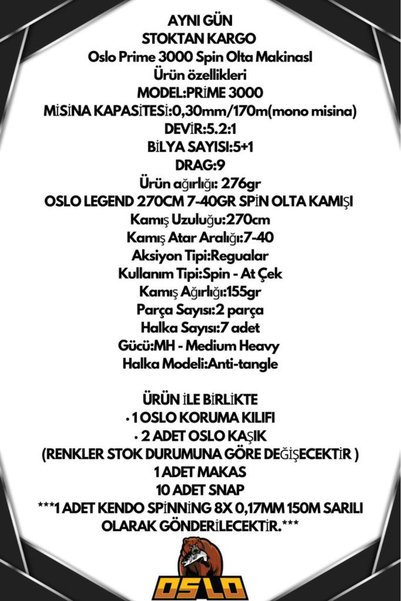 Oslo Prime 3000 Legend 270cm 7-40gr 8 Örgü Spin Olta Seti