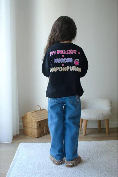 cgboutiquestylekids Model Kuromi pentru fete - Set de 2 pantaloni din denim brodat