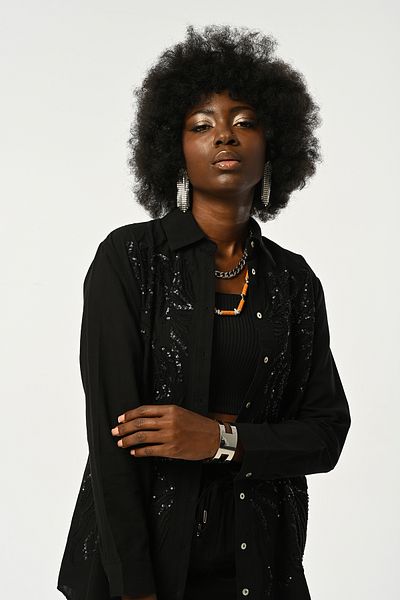 Orfeo Negro Cămașă supradimensionată pentru femei cu paiete și broderie