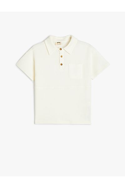 Koton Button Detailed Polo Neck Short Sleeve Cotton T-Shirt