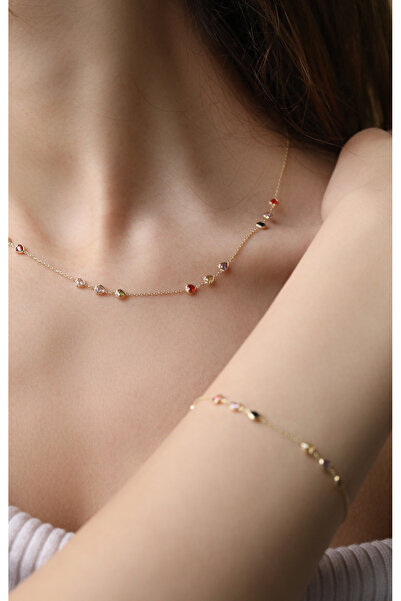 Kuyumcum 14 Ayar Altın Yarım Sıra Mini Taşlı Set