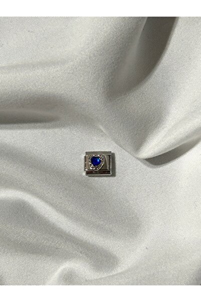 OCTBJX Düz Mavi Zirkon Taşlı Mini Kalp İtalyan Bileklik Charm