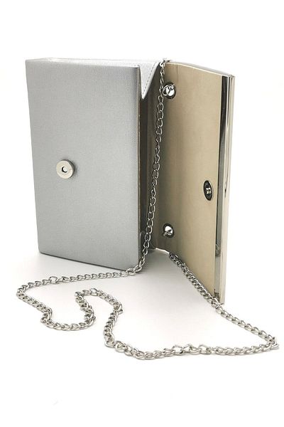 NAZART Rochie de seara argintie din stofa, pochette pentru dama