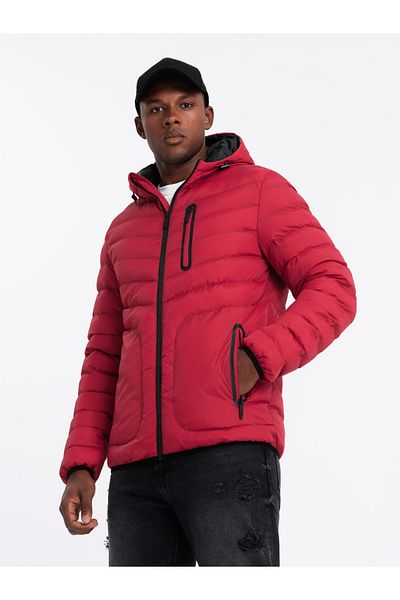 OMBRE Men's quilted sports jacket with contrasting zipper - red V8 OM-JALP-0179 L