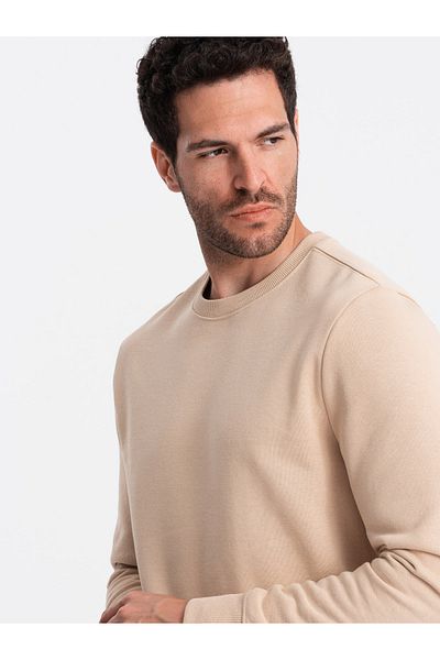 OMBRE Ανδρικό βαμβακερό μη ελαστικό φούτερ BASIC - μπεζ V6 OM-SSBN-0159 M
