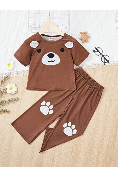 NoVibe Set de tricou din bumbac cu imprimeu ursuleț de pluș pentru copii