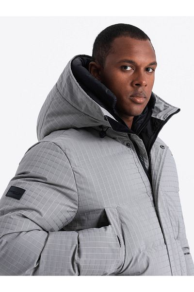 OMBRE Outdoorová dlouhá pánská bunda parka - šedá V2 OM-JALJ-0201 XL