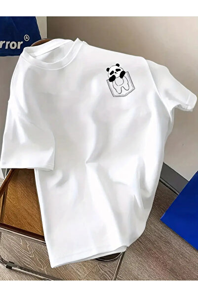 Frisson Tricou casual cu imprimeu Panda pentru femei - Alb