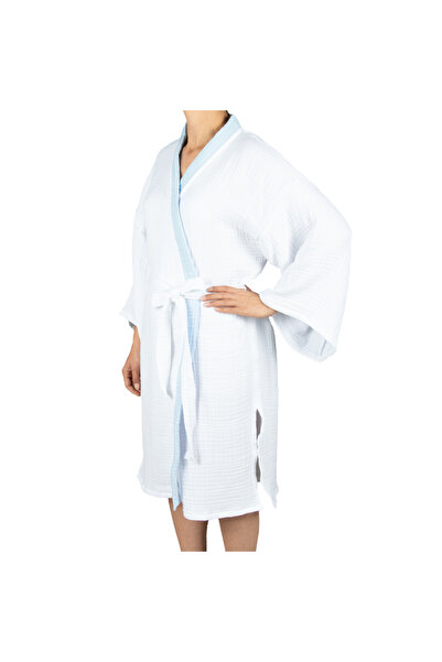 Home Harmony رداء حمام كيمونو ملون بياقة 4 طبقات من الموسلين