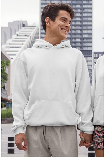 Fuddy Moda Oversize Fred Flintstone Back Printed Hooded Couple Sweatshirt, Unisex Lover Couple Themed Hoodie