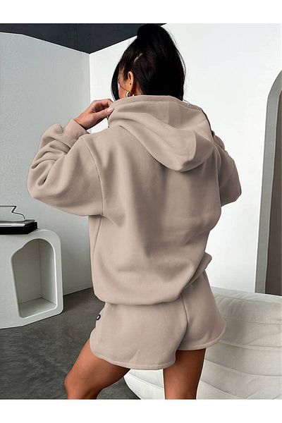 MANCY Women's Thatsoo Printed Oversize 3 Thread Hooded Sweatshirt Shorts Set