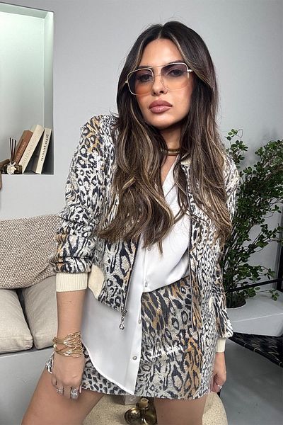 Sohotique By P Jachetă bomber leopard cu paiete de culoarea pietrei