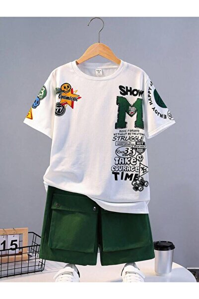 NoVibe Комплект тениска с памучни шорти и къси панталони за деца