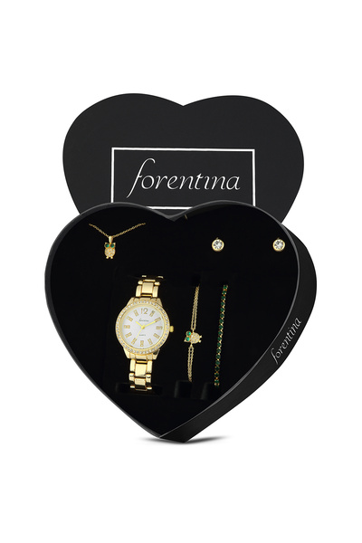 Forentina Altın Kaplama Baykuş Kolye Küpe Bileklik Saat Hediye Takı Seti PS3918