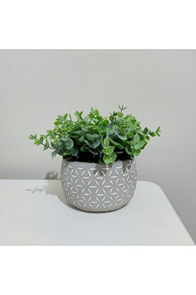 objevi Dekoratif Yapay Sarmaşık Bitki – Mido Geometrik Desenli Beton Saksıda (12×20 CM) - Gri