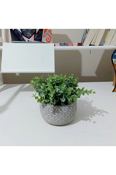 objevi Dekoratif Yapay Sarmaşık Bitki – Mido Geometrik Desenli Beton Saksıda (12×20 CM) - Gri