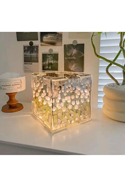 BGA 1 adet Dekoratif Lale çiçek aynalı gece lambası aynalı Lale Led lamba