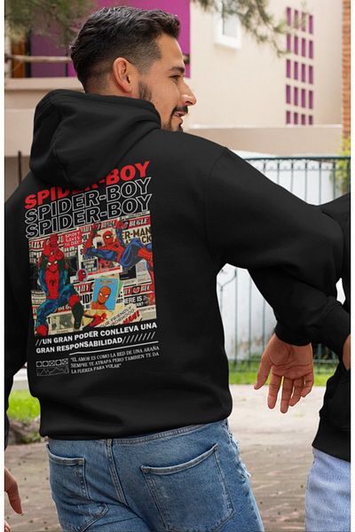 Fuddy Moda Unisex Oversize Spider-Boy Hooded Sweatshirt - Lover Couple Themed Hoodie