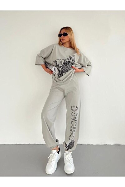 NoVibe Set supradimensionat de vară cu imprimeu Chicago Eagle de mărime mare