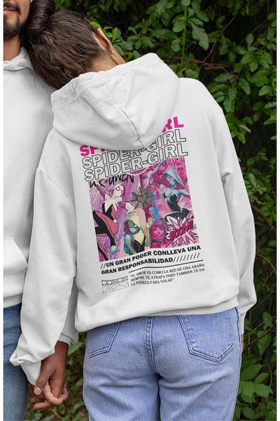 Fuddy Moda Unisex Oversize Spider-Girl Hooded Sweatshirt - Lover Couple Themed Hoodie
