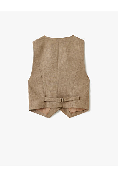 Koton V-Neck Buttoned Blazer Vest with Belt Detail on the Back