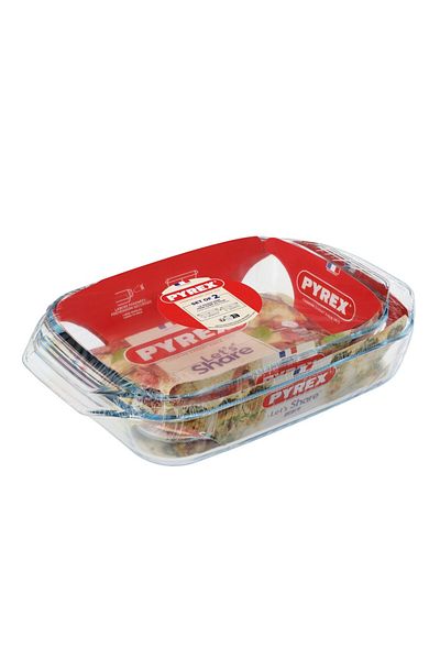 Pyrex طقم تحميص مستطيل لا يقاوم (4 لتر + 3 لتر) - آمن للاستخدام في الفرن والميكروويف والفريزر وغسالة الأطباق