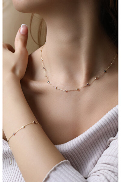 Kuyumcum 14 Ayar Altın Mini Taşlı Set