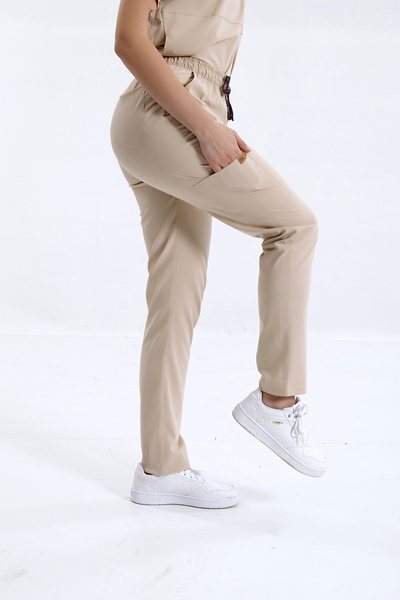 Brl Üniforma Pantaloni pentru medici și asistente cu buzunare inferioare, bej...