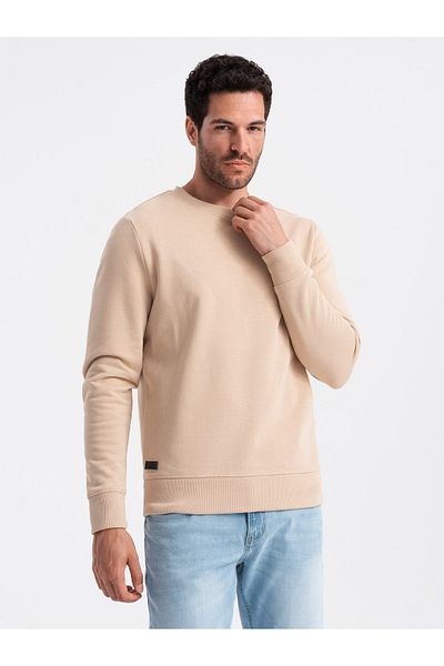 OMBRE Ανδρικό βαμβακερό μη ελαστικό φούτερ BASIC - μπεζ V6 OM-SSBN-0159 M