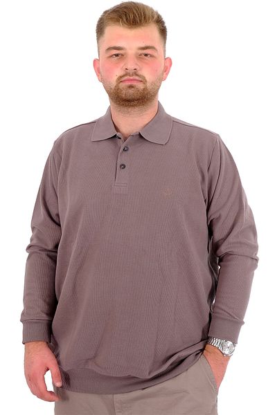 ModeXL Ανδρικός γιακάς πόλο φούτερ - Thessaloniki Embroidered Large Size Grey 20440