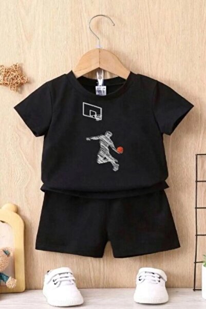 NoVibe طقم شورت تي شيرت للأطفال مطبوع عليه كرة السلة من Kids Dunking