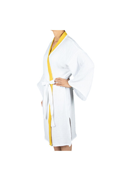 Home Harmony رداء حمام كيمونو ملون بياقة 4 طبقات من الموسلين