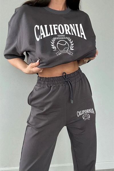 MANCY Plus Size Summer California Tennis Printed Oversize Bottom Top Tracksuit Set